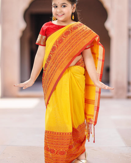 Kids wear girls Pure cotton saree Handloom Soft Kids ethnic wear girls Saree kids dress Saree for Kid Set for 5-10 Years Old