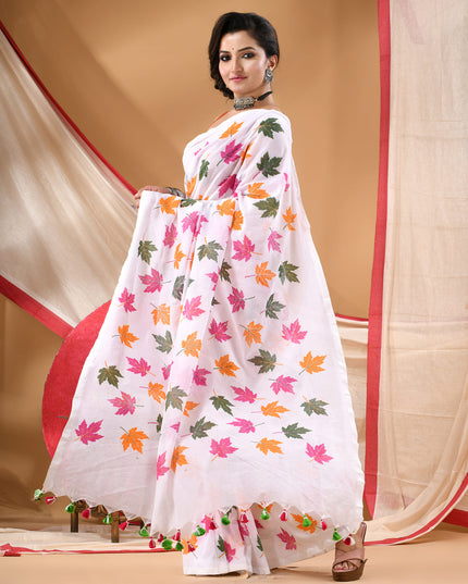 Women cotton handloom mulmul cotton sarees mul cotton sarees for women latest, Patta e Ishq design batik print bandhani malmal linen office daily, party, wear sarees for women (Pink)