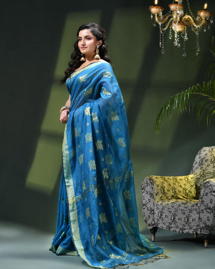 Cotton Silk Party Wear Saree Trendy Design Gulnaz Georgette Chiffon Cotton Saree (Royal Blue)