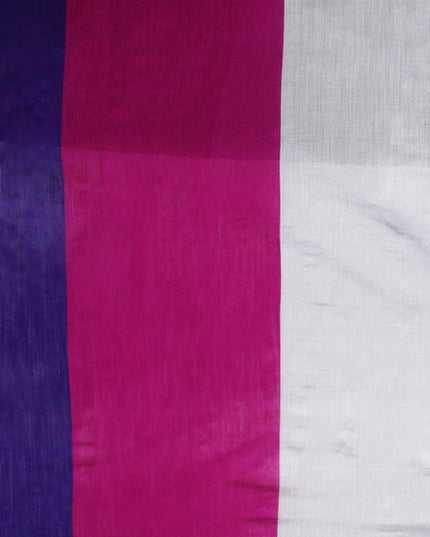 DESH BIDESH Pink & Silver Striped Ghicha Cotton Silk Saree with Unstitched Blouse