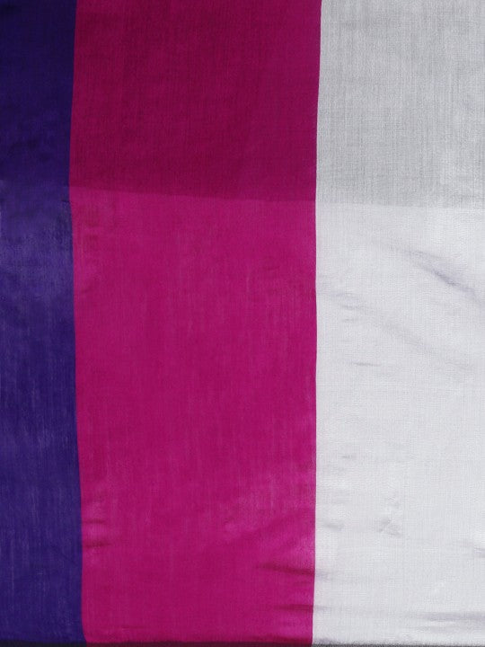 DESH BIDESH Pink & Silver Striped Ghicha Cotton Silk Saree with Unstitched Blouse