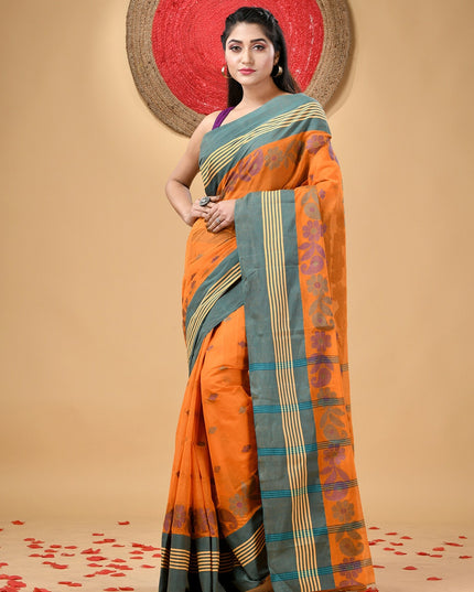 Authentic Ethnic Motifs Woven Design Pure Cotton Taant Saree for Women