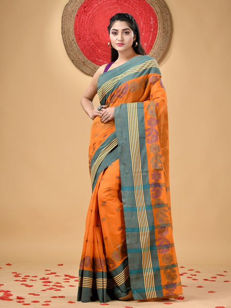 Authentic Ethnic Motifs Woven Design Pure Cotton Taant Saree for Women