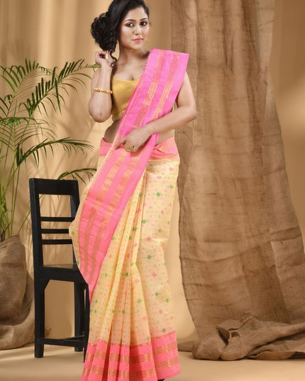 DESH BIDESH Woven Design Zari Pure Cotton Jamdani Saree