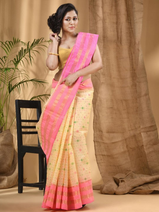 DESH BIDESH Woven Design Zari Pure Cotton Jamdani Saree