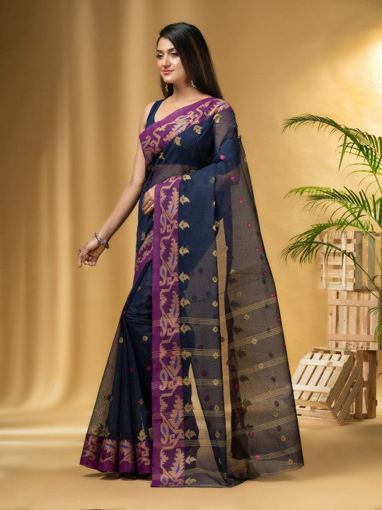 DESH BIDESH Ethnic Motifs Woven Design Pure Cotton Taant Saree