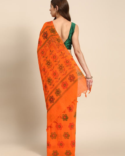 DESH BIDESH Floral Printed Pure Cotton Taant Saree