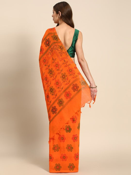 DESH BIDESH Floral Printed Pure Cotton Taant Saree