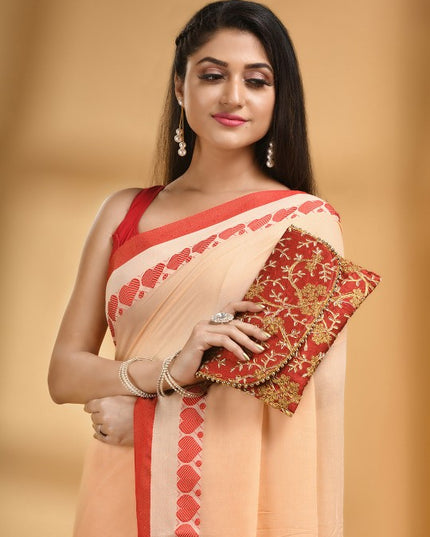 DESH BIDESH Cotton Woven Heart Design Taant Saree