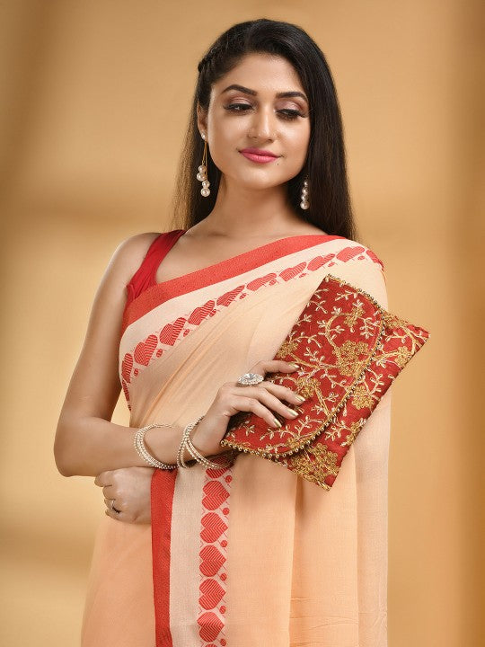 DESH BIDESH Cotton Woven Heart Design Taant Saree