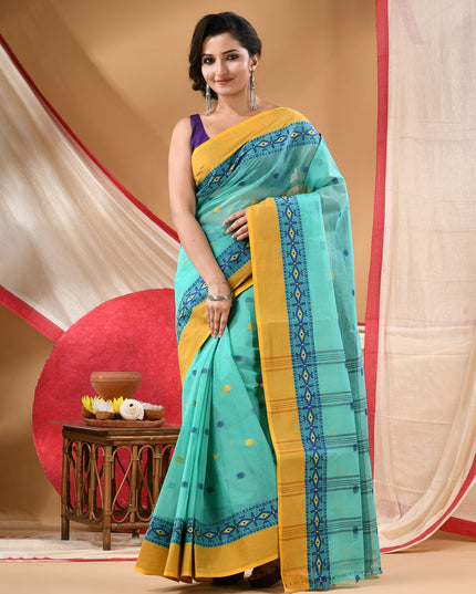 Women cotton saree for woman party, wear sarees for women tant cotton handloom chiffon silk sarees for women latest, Manirekha design (Turquoise)