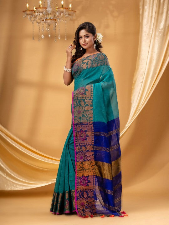 DESH BIDESH Floral Woven Dsign Zari Silk Cotton Taant Saree