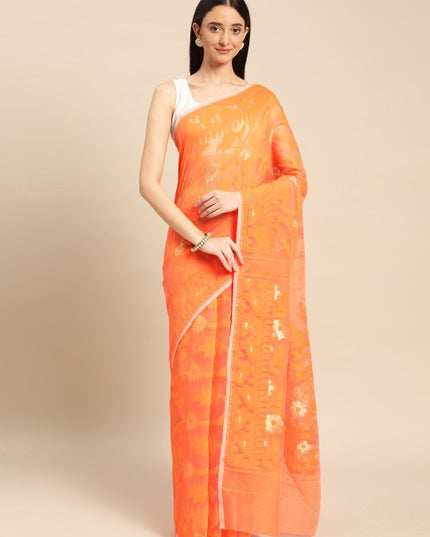 DESH BIDESH Pure Cotton Jamdani Saree with Woven Ethnic Motifs