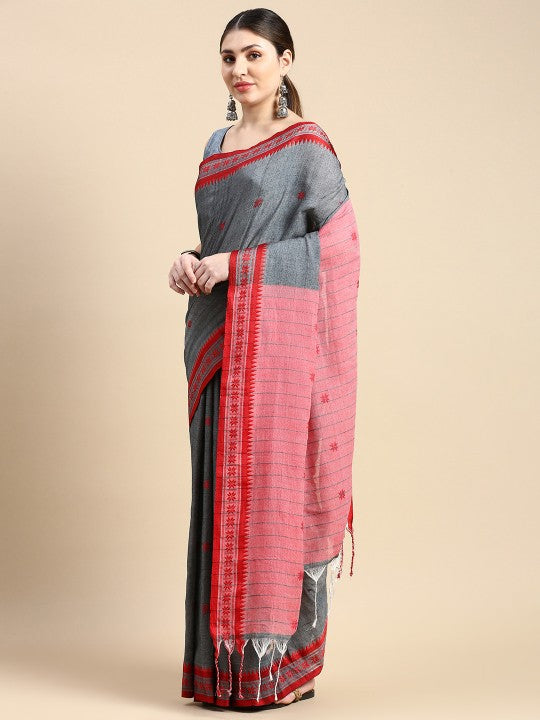 DESH BIDESH Woven Design Ethnic Motifs Pure Cotton Taant Saree