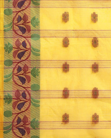 DESH BIDESH Yellow Ethnic Motifs Pure Cotton Taant Saree