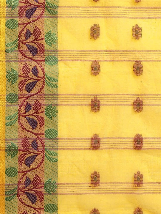 DESH BIDESH Yellow Ethnic Motifs Pure Cotton Taant Saree