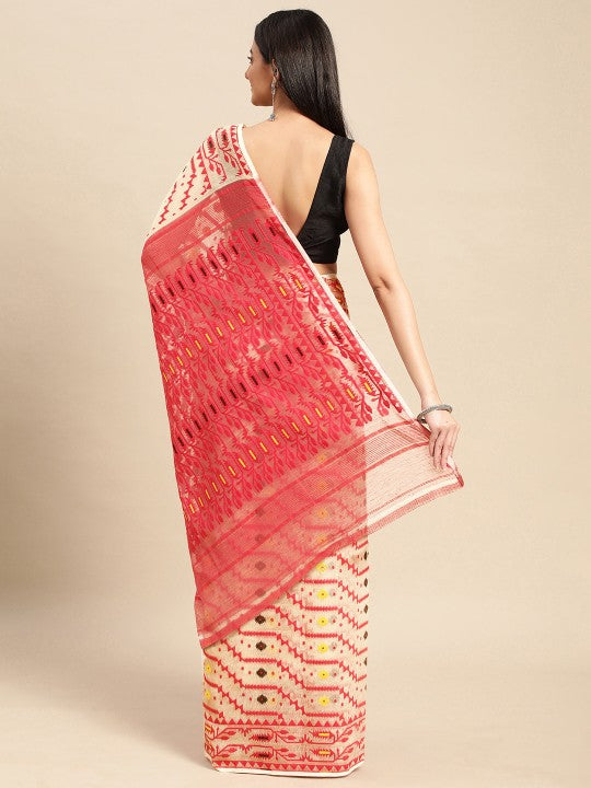 DESH BIDESH Woven Design Pure Cotton Jamdani Saree