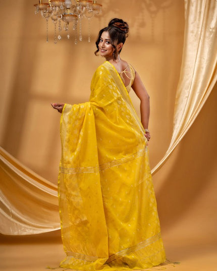 DESH BIDESH Woven Design Zari Silk Cotton Taant Saree