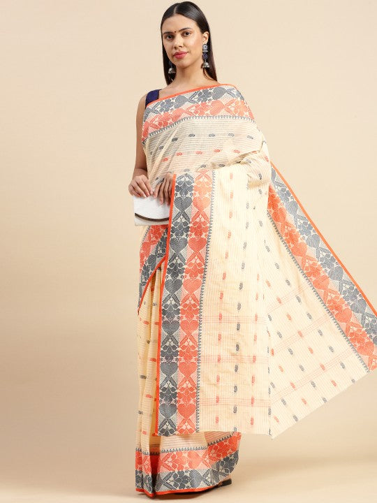 DESH BIDESH Woven Design Pure Cotton Taant Saree