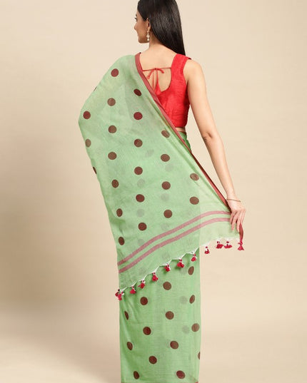 DESH BIDESH Polka Dots Pure Cotton Taant Saree