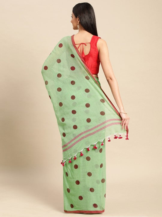 DESH BIDESH Polka Dots Pure Cotton Taant Saree