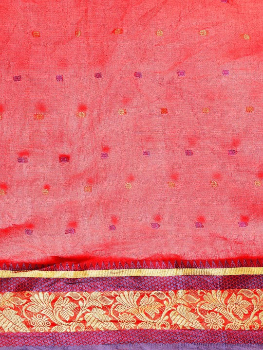 DESH BIDESH Red Ethnic Motifs Pure Cotton Taant Saree