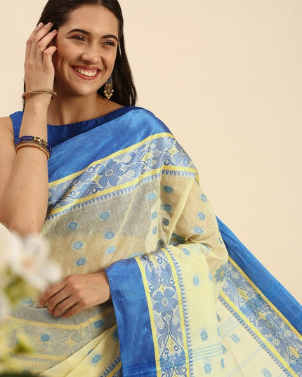 DESH BIDESH Woven Design Pure Cotton Taant Saree