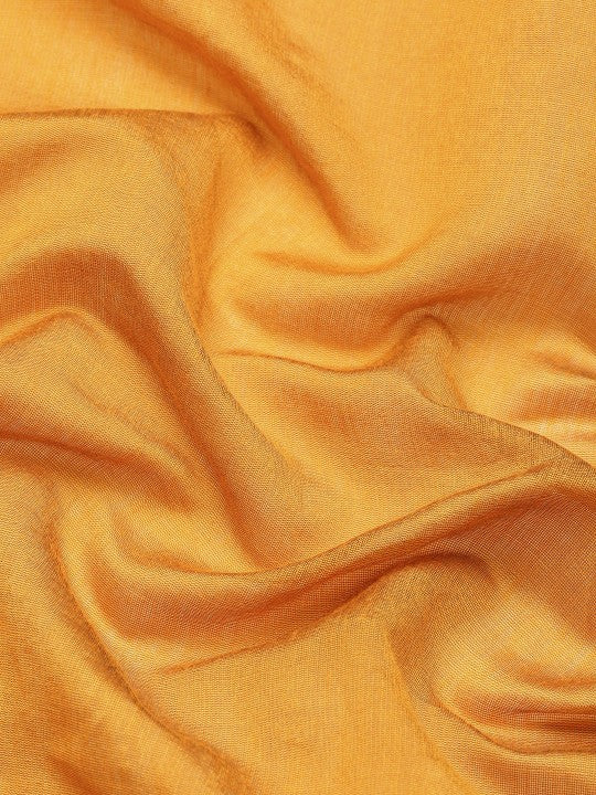 DESH BIDESH Ghicha Cotton Colourblocked Saree: Elegant Mustard & Blue Blend