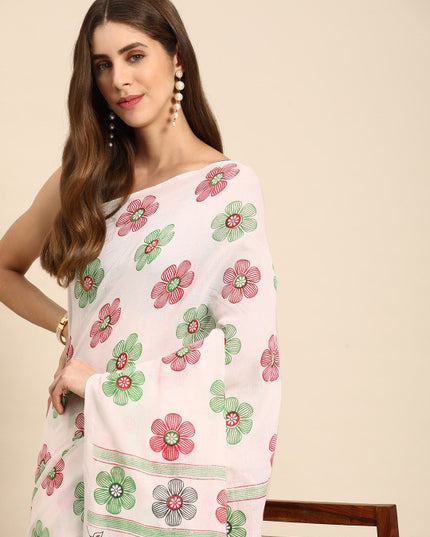 DESH BIDESH Floral Pure Cotton Taant Saree