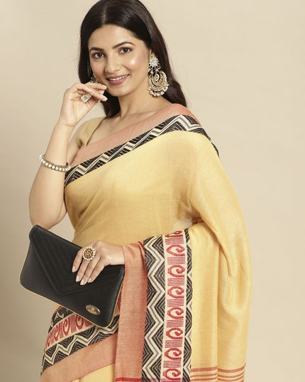 DESH BIDESH Yellow Pure Cotton Taant Saree