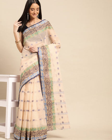 DESH BIDESH Ethnic Motifs Pure Cotton Taant Saree