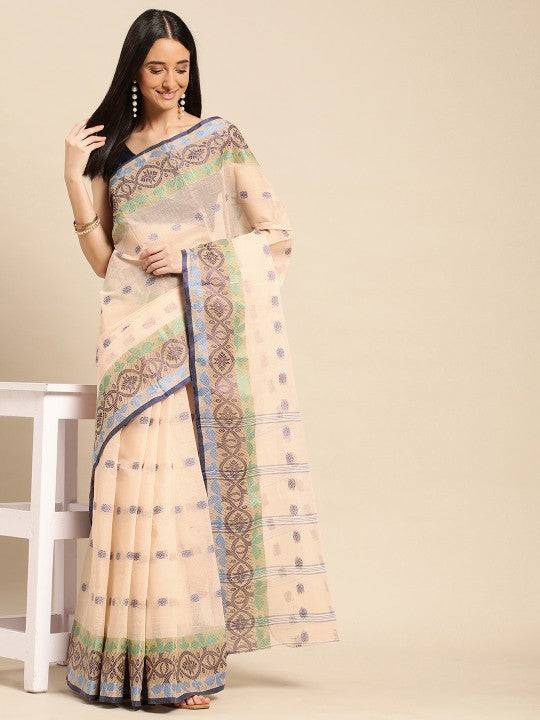 DESH BIDESH Ethnic Motifs Pure Cotton Taant Saree