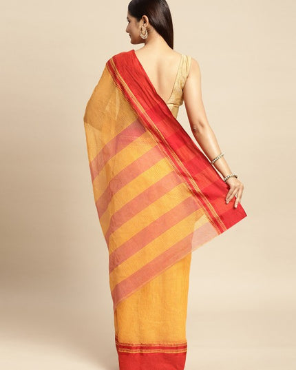 DESH BIDESH Yellow & Orange Woven Design Pure Cotton Taant Saree
