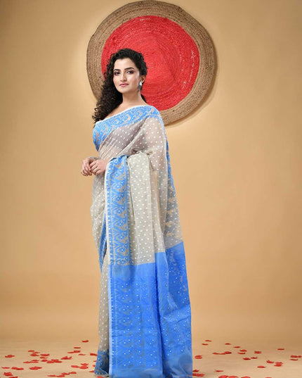 DESH BIDESH Woven Design Polka Dots Jamdani Saree for Women