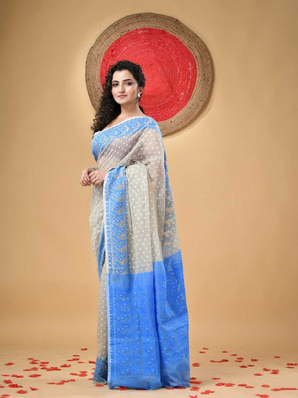 DESH BIDESH Woven Design Polka Dots Jamdani Saree for Women