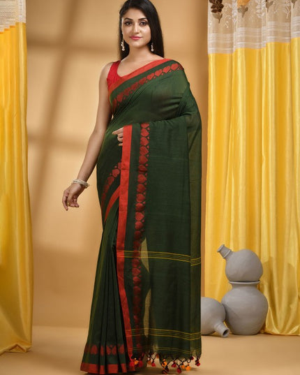 DESH BIDESH Bengali Zari Pure Cotton Handloom Taant Saree