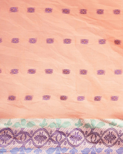 DESH BIDESH Peach Coloured & Grey Ethnic Motifs Pure Cotton Taant Saree