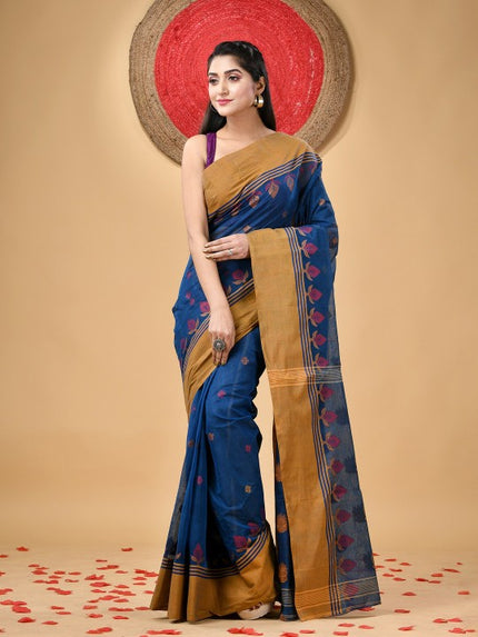 Exquisite Pure Handloom Cotton Taant Saree with Elegant Ethnic Motifs