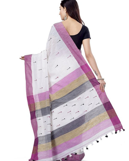 DESH BIDESH Striped Pure Cotton Handloom Taant Saree