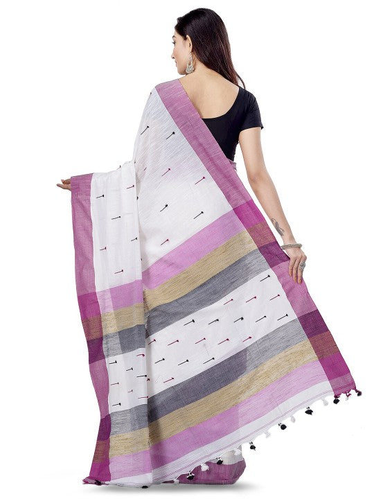 DESH BIDESH Striped Pure Cotton Handloom Taant Saree
