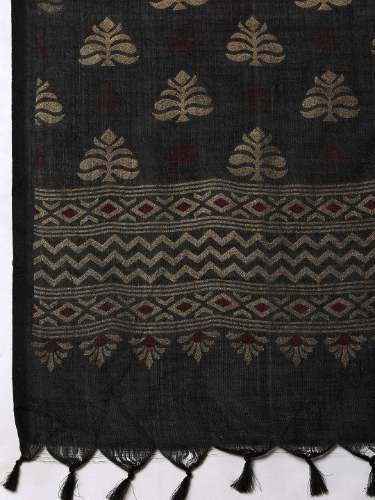 DESH BIDESH Ethnic Motifs Printed Pure Cotton Khadi Saree