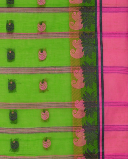 DESH BIDESH Woven Lotus Kolka Design Pure Cotton Bengal Taant Saree