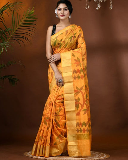 DESH BIDESH Floral Woven Zari Cotton Silk Saree with Unstitched Blouse Piece