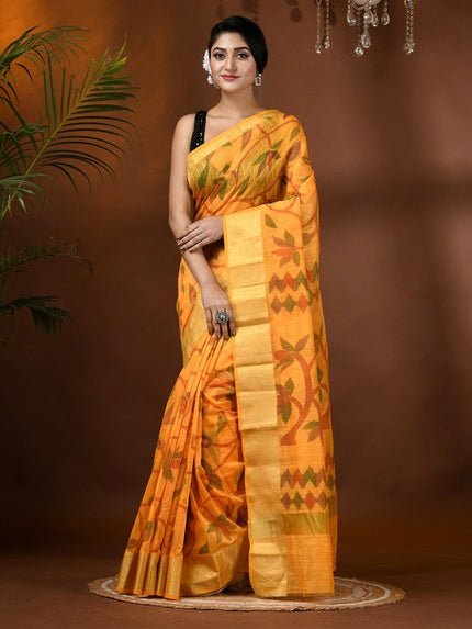 DESH BIDESH Floral Woven Zari Cotton Silk Saree with Unstitched Blouse Piece