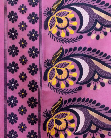 DESH BIDESH Pink & Black Woven Design Pure Cotton Handloom Jamdani Saree