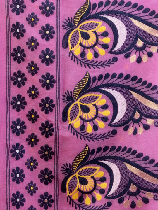 DESH BIDESH Pink & Black Woven Design Pure Cotton Handloom Jamdani Saree