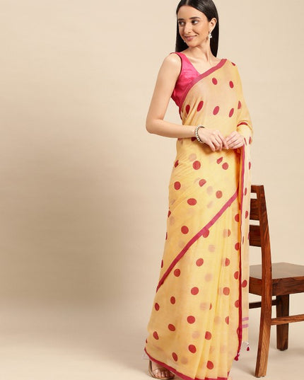 DESH BIDESH Polka Dots Pure Cotton Taant Saree