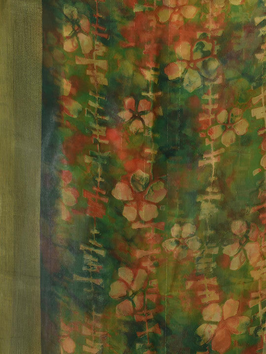 DESH BIDESH Noor E Zari Floral Printed Zari Bandhani Saree