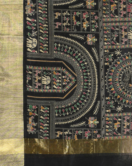 DESH BIDESH Warli Printed Bandhani Saree With Blouse Piece