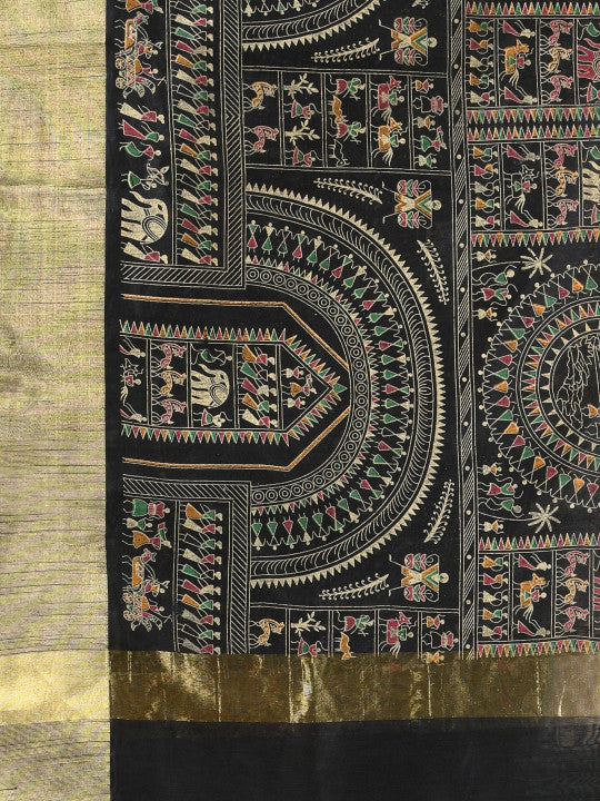 DESH BIDESH Warli Printed Bandhani Saree With Blouse Piece